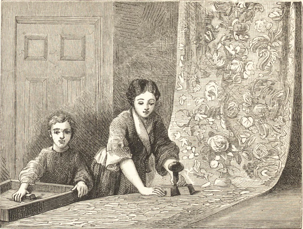 An illustration from A practical handbook of dyeing and calico-printing. With eleven page-plates, forty-seven specimens of dyed and printed fabrics, and thirty-eight woodcuts, 1874, leaf 316