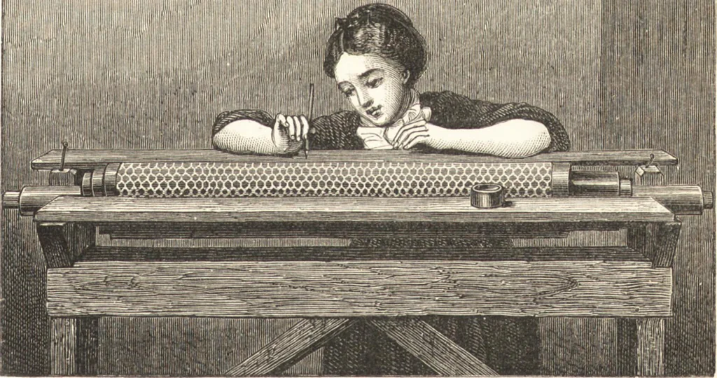 An illustration from A practical handbook of dyeing and calico-printing. With eleven page-plates, forty-seven specimens of dyed and printed fabrics, and thirty-eight woodcuts, 1874, leaf 316