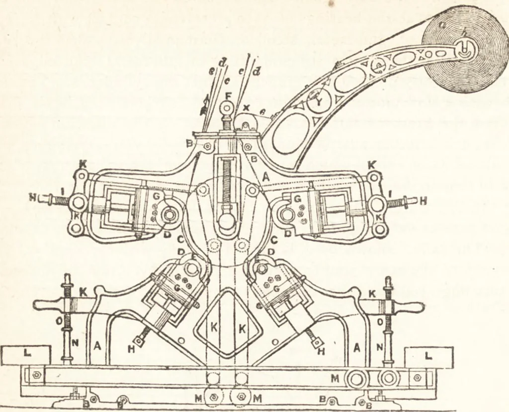 An illustration from A practical handbook of dyeing and calico-printing. With eleven page-plates, forty-seven specimens of dyed and printed fabrics, and thirty-eight woodcuts, 1874, leaf 585
