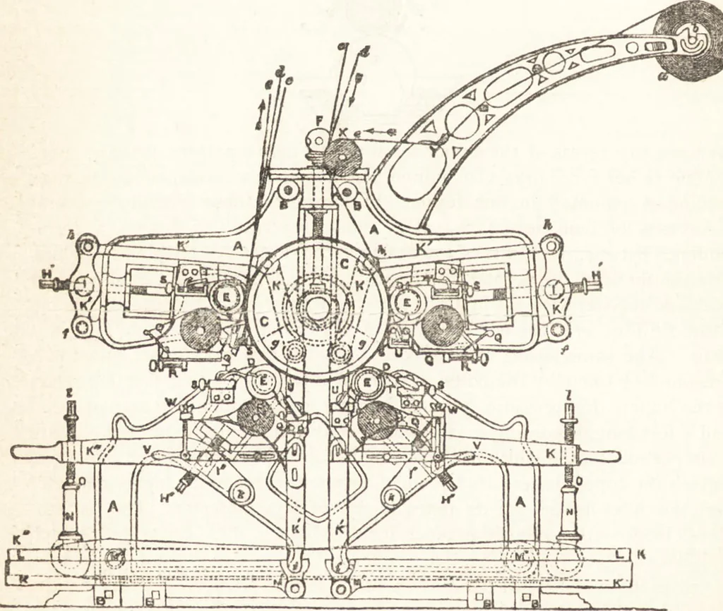 An illustration from A practical handbook of dyeing and calico-printing. With eleven page-plates, forty-seven specimens of dyed and printed fabrics, and thirty-eight woodcuts, 1874, leaf 585