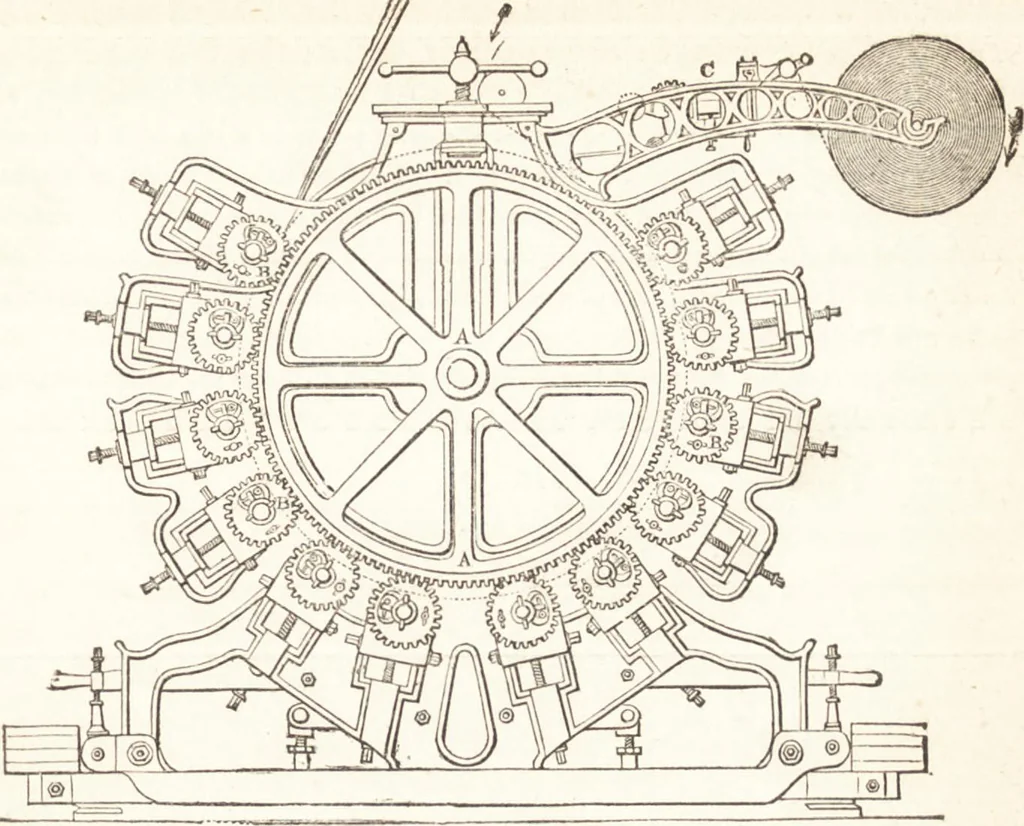 An illustration from A practical handbook of dyeing and calico-printing. With eleven page-plates, forty-seven specimens of dyed and printed fabrics, and thirty-eight woodcuts, 1874, leaf 588