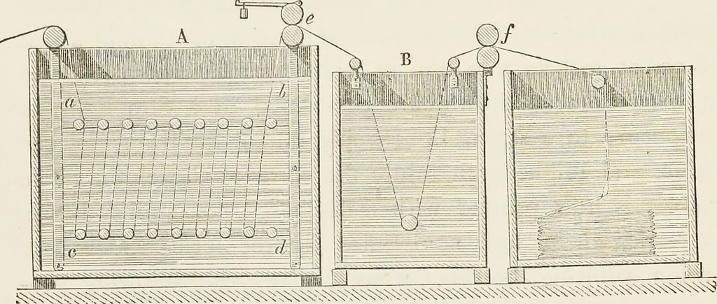 An illustration from Dyeing and calico printing : including an account of the most recent improvements in the manufacture and use of aniline colours : illustrated with wood engravings and numerous specimens of printed and dyed fabrics, 1876, leaf 239