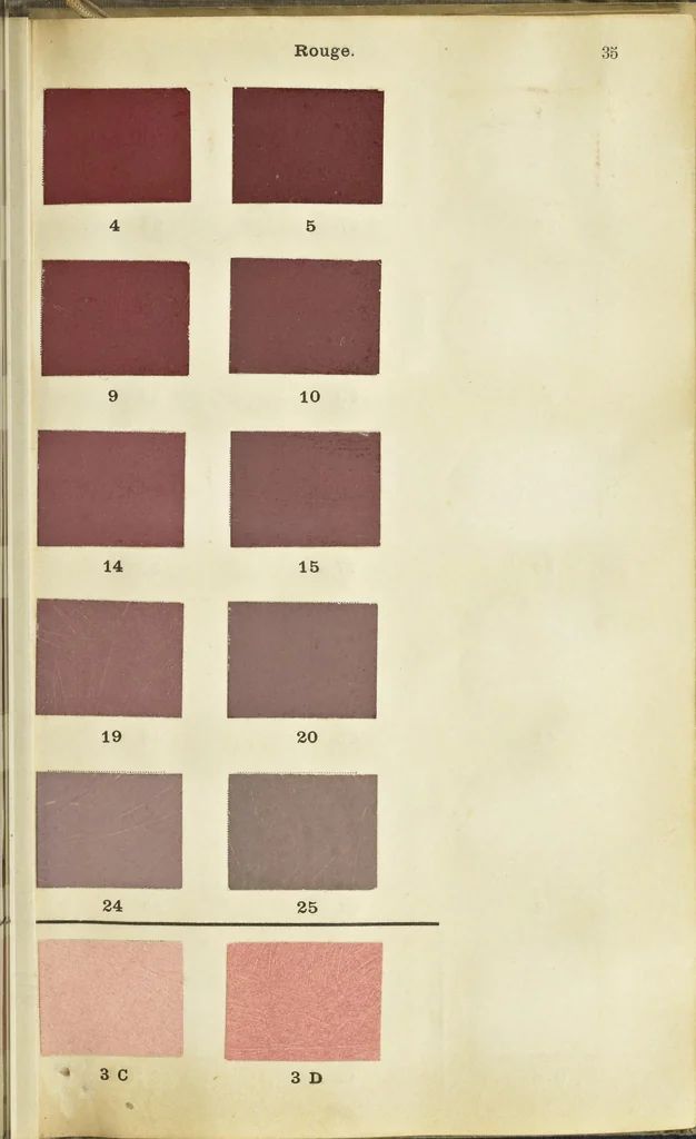 An illustration from Code des couleurs : à l'usage des naturalistes, artistes, commerçants et industriels : 720 échantillons de couleurs classés d'après la méthode Chevreul simplifiée, 1908, leaf 38