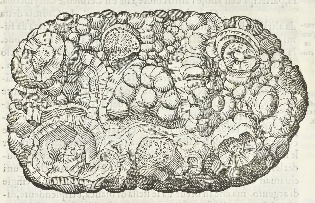 An illustration from Dell'historia natvrale di Ferrante Imperato napoletano libri XXVIII : nella qvale ordinatamente si tratta della diuersa condition di miniere e pietre : con alcune historie di piante & animali, sin'hora non date in luce, 1599, leaf 728