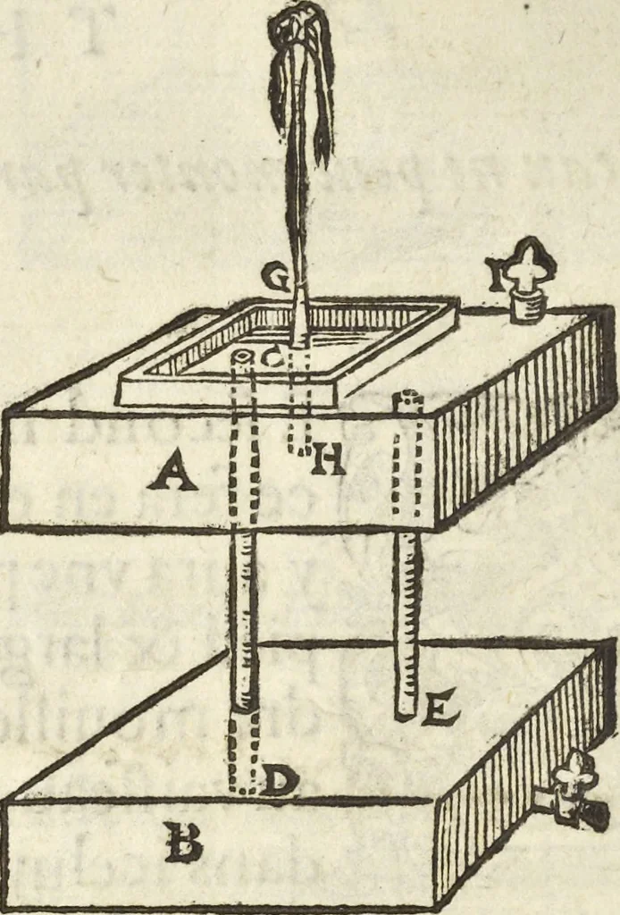 An illustration from Les raisons des forces mouuantes auec diuerses machines tant vtilles que plaisantes aus quelles sont adioints plusieurs desseings de grotes et fontaines, 1615, leaf 19