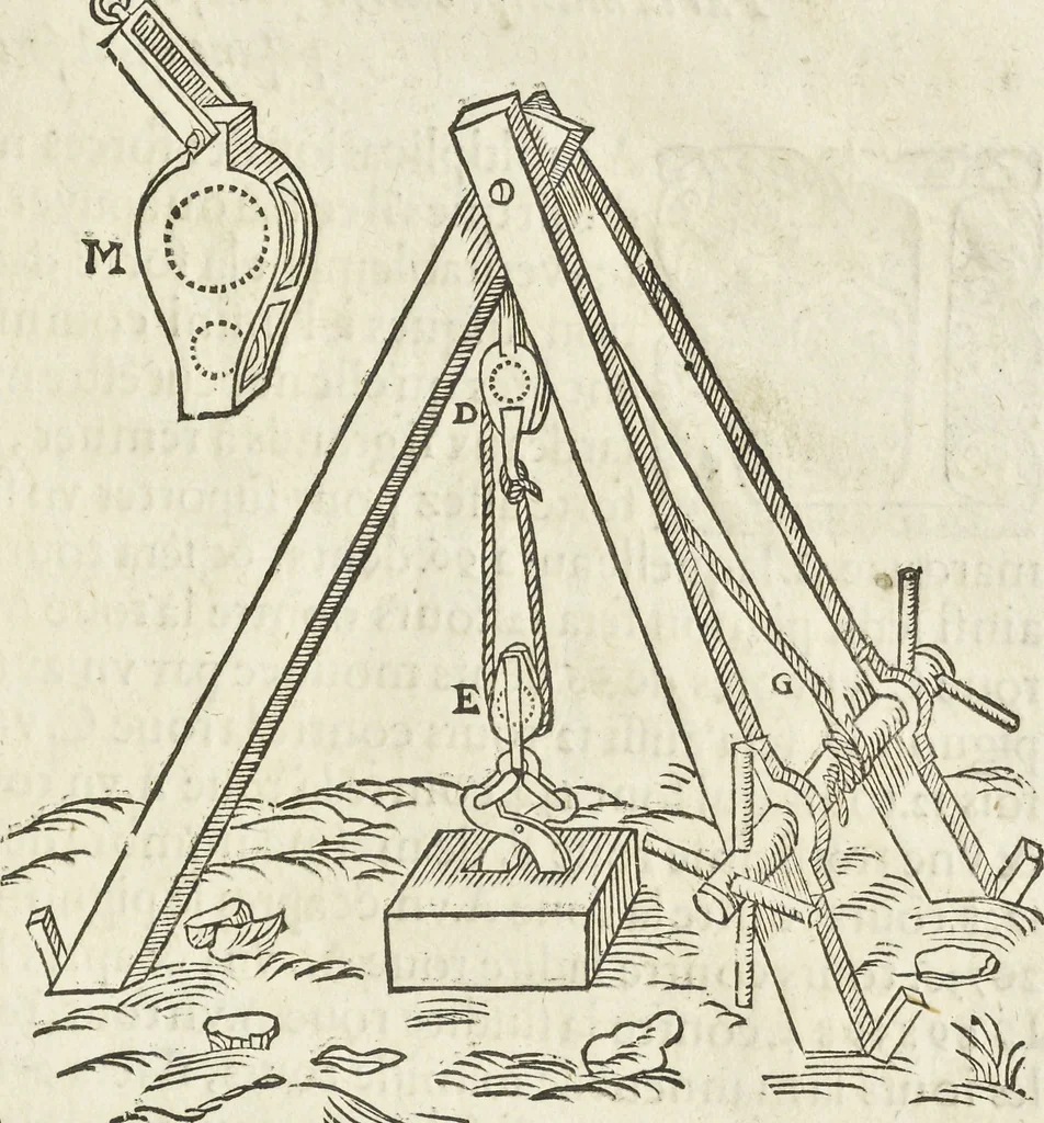 An illustration from Les raisons des forces mouuantes auec diuerses machines tant vtilles que plaisantes aus quelles sont adioints plusieurs desseings de grotes et fontaines, 1615, leaf 24