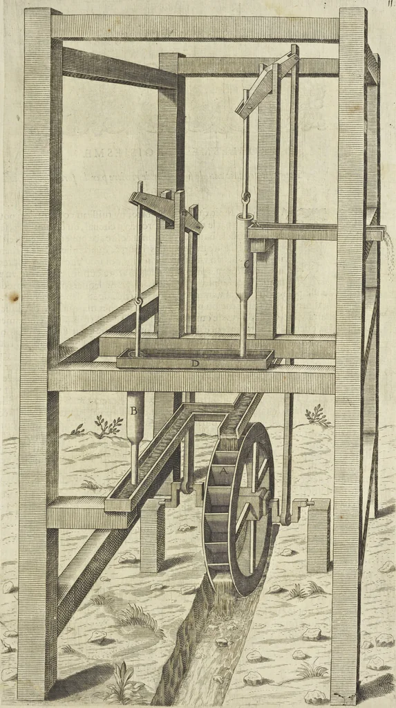An illustration from Les raisons des forces mouuantes auec diuerses machines tant vtilles que plaisantes aus quelles sont adioints plusieurs desseings de grotes et fontaines, 1615, leaf 32