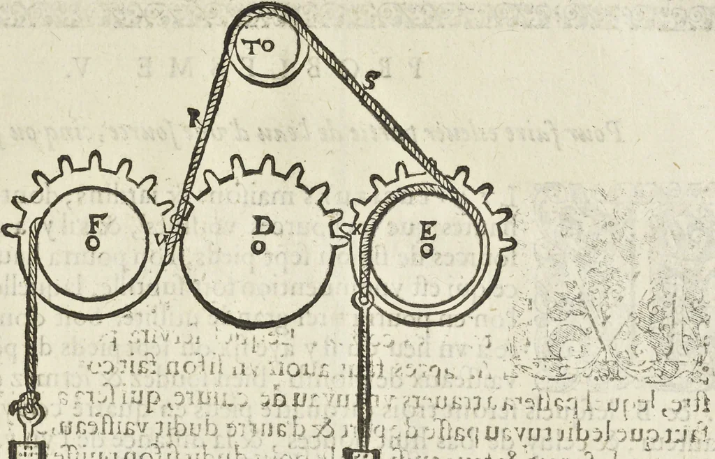 An illustration from Les raisons des forces mouuantes auec diuerses machines tant vtilles que plaisantes aus quelles sont adioints plusieurs desseings de grotes et fontaines, 1615, leaf 36