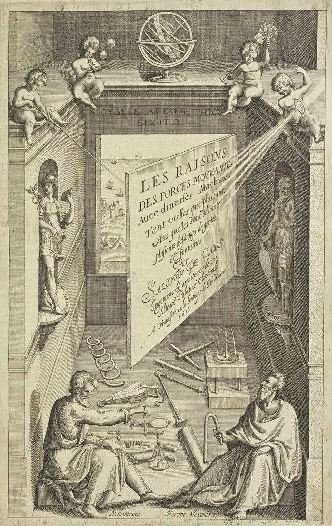 An illustration from Les raisons des forces mouuantes auec diuerses machines tant vtilles que plaisantes aus quelles sont adioints plusieurs desseings de grotes et fontaines, 1615, leaf 4