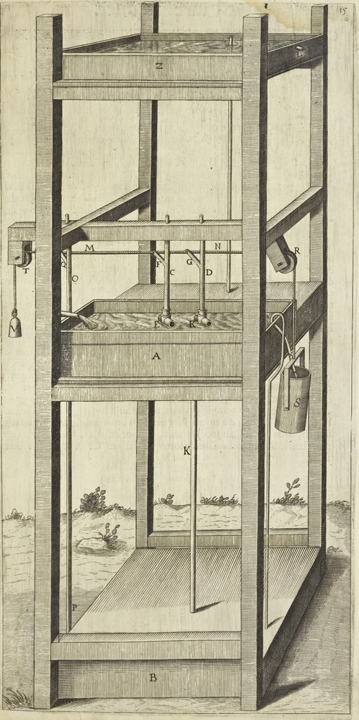 An illustration from Les raisons des forces mouuantes auec diuerses machines tant vtilles que plaisantes aus quelles sont adioints plusieurs desseings de grotes et fontaines, 1615, leaf 40