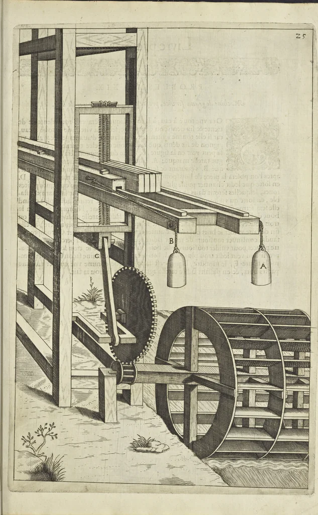An illustration from Les raisons des forces mouuantes auec diuerses machines tant vtilles que plaisantes aus quelles sont adioints plusieurs desseings de grotes et fontaines, 1615, leaf 60