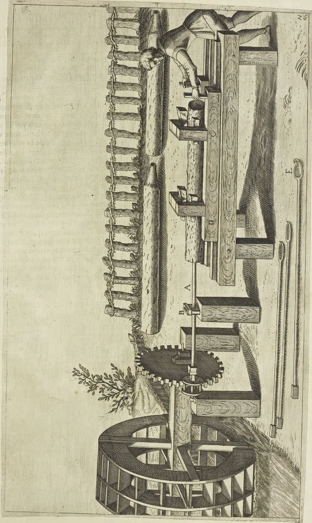 An illustration from Les raisons des forces mouuantes auec diuerses machines tant vtilles que plaisantes aus quelles sont adioints plusieurs desseings de grotes et fontaines, 1615, leaf 62