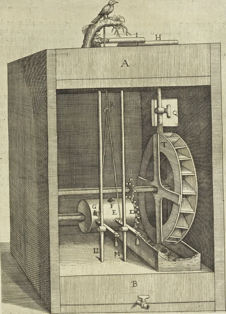 An illustration from Les raisons des forces mouuantes auec diuerses machines tant vtilles que plaisantes aus quelles sont adioints plusieurs desseings de grotes et fontaines, 1615, leaf 68