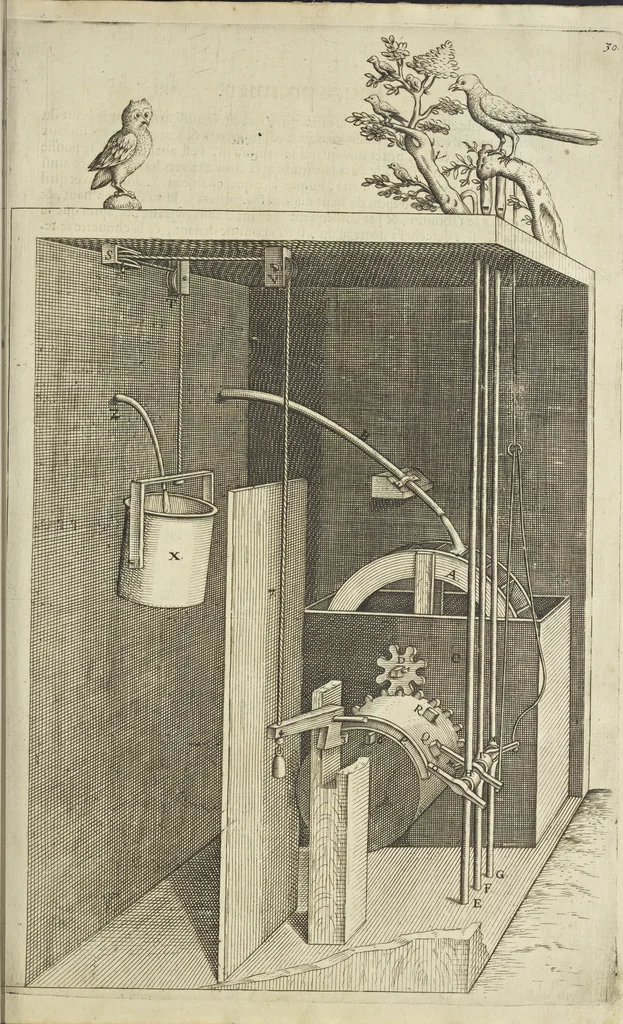 An illustration from Les raisons des forces mouuantes auec diuerses machines tant vtilles que plaisantes aus quelles sont adioints plusieurs desseings de grotes et fontaines, 1615, leaf 70