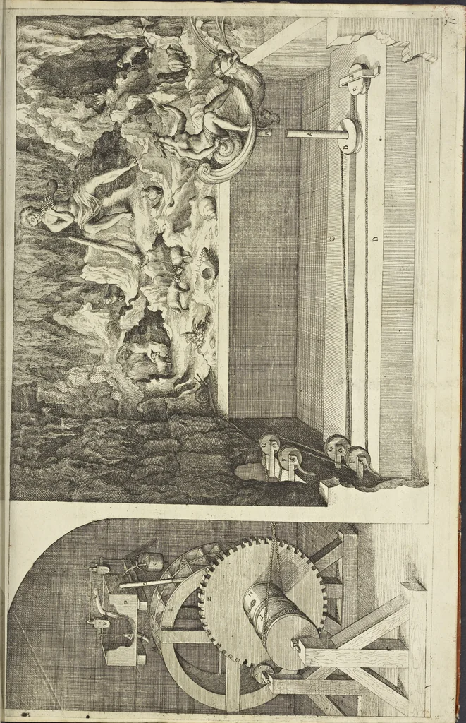 An illustration from Les raisons des forces mouuantes auec diuerses machines tant vtilles que plaisantes aus quelles sont adioints plusieurs desseings de grotes et fontaines, 1615, leaf 74