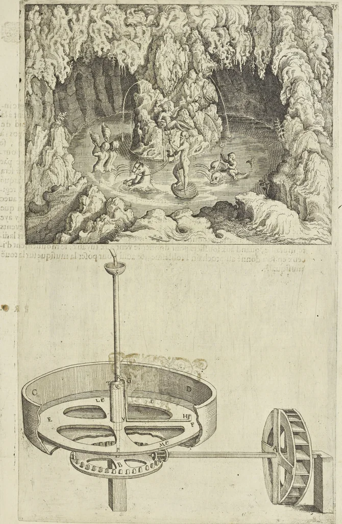 An illustration from Les raisons des forces mouuantes auec diuerses machines tant vtilles que plaisantes aus quelles sont adioints plusieurs desseings de grotes et fontaines, 1615, leaf 80