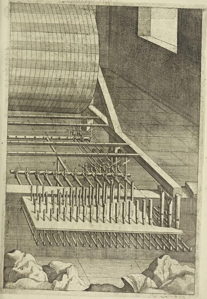 An illustration from Les raisons des forces mouuantes auec diuerses machines tant vtilles que plaisantes aus quelles sont adioints plusieurs desseings de grotes et fontaines, 1615, leaf 92