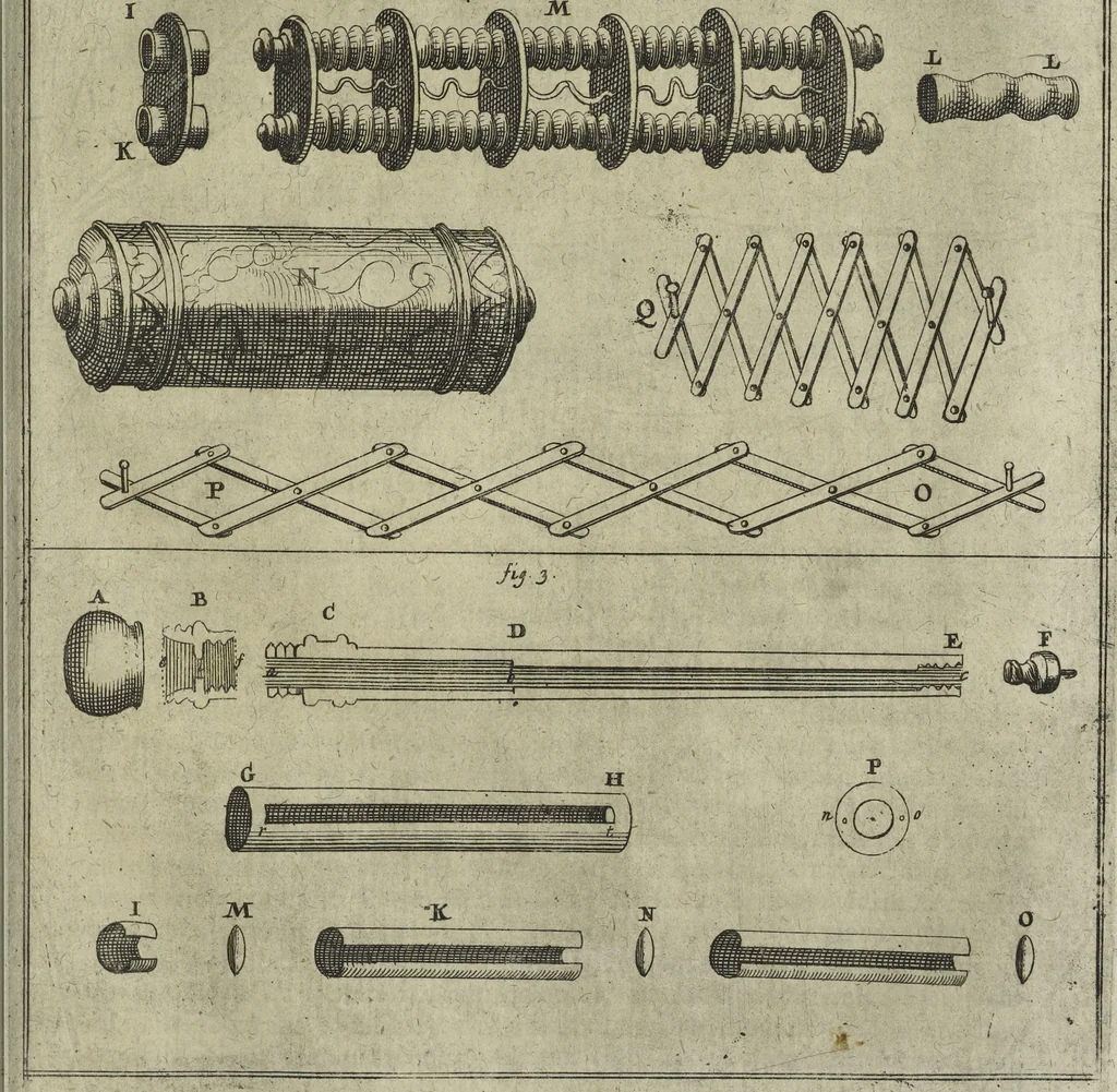 An illustration from Oculus artificialis teledioptricus, sive, Telescopium : ex abditis rerum naturalium & artificialium principiis protractum novâ methodo, eâque solidâ explicatum ac comprimis è triplici fundamento physico seu naturali, mathematico dioptrico et mechanico, seu practico stabilitum ..., 1685, leaf 478