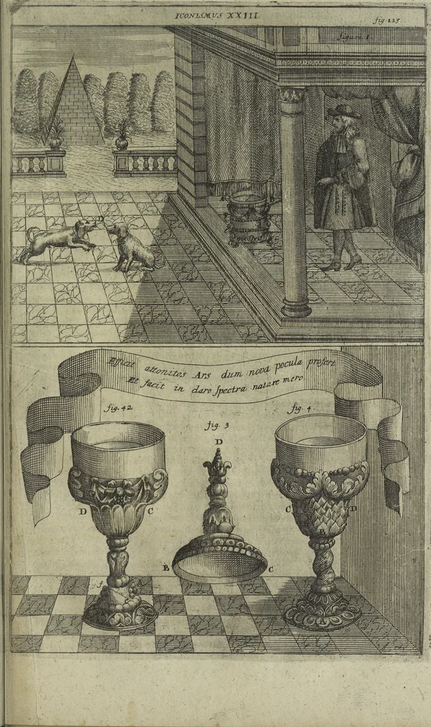An illustration from Oculus artificialis teledioptricus, sive, Telescopium : ex abditis rerum naturalium & artificialium principiis protractum novâ methodo, eâque solidâ explicatum ac comprimis è triplici fundamento physico seu naturali, mathematico dioptrico et mechanico, seu practico stabilitum ..., 1685, leaf 574