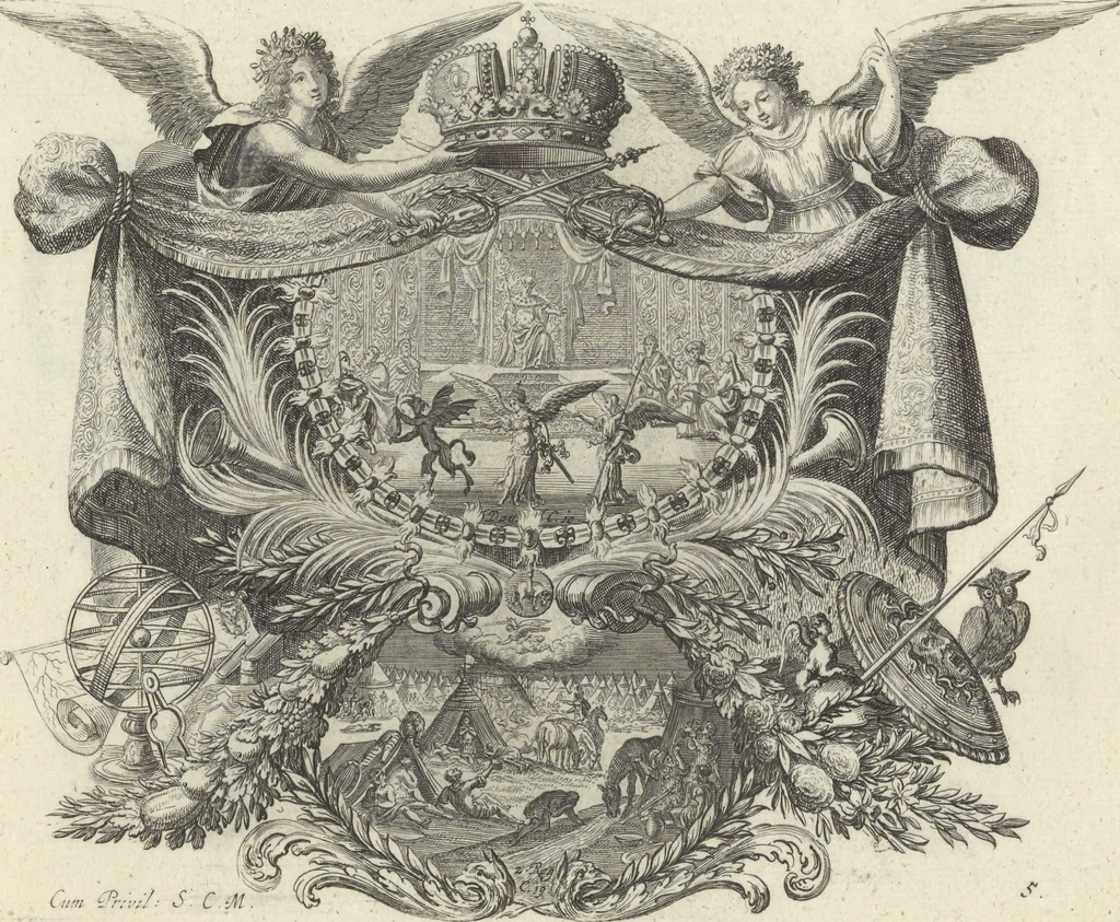 An illustration from Biblisches Engel- u. Kunst Werck : alles das jenige, was in Heiliger Göttlicher Schrifft Altes und Neuen Testaments von den heiligen Engeln Gottes ... zu finden ist ... : mit Fleiss zusammen getragen, in Kupffer gestochen und verlegt, 1705, leaf 14