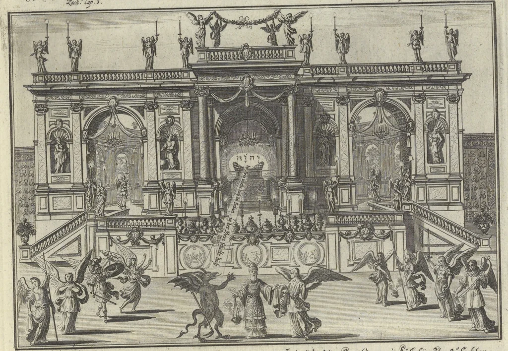 An illustration from Biblisches Engel- u. Kunst Werck : alles das jenige, was in Heiliger Göttlicher Schrifft Altes und Neuen Testaments von den heiligen Engeln Gottes ... zu finden ist ... : mit Fleiss zusammen getragen, in Kupffer gestochen und verlegt, 1705, leaf 18