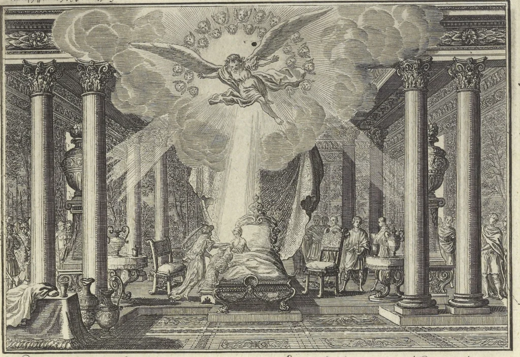 An illustration from Biblisches Engel- u. Kunst Werck : alles das jenige, was in Heiliger Göttlicher Schrifft Altes und Neuen Testaments von den heiligen Engeln Gottes ... zu finden ist ... : mit Fleiss zusammen getragen, in Kupffer gestochen und verlegt, 1705, leaf 22