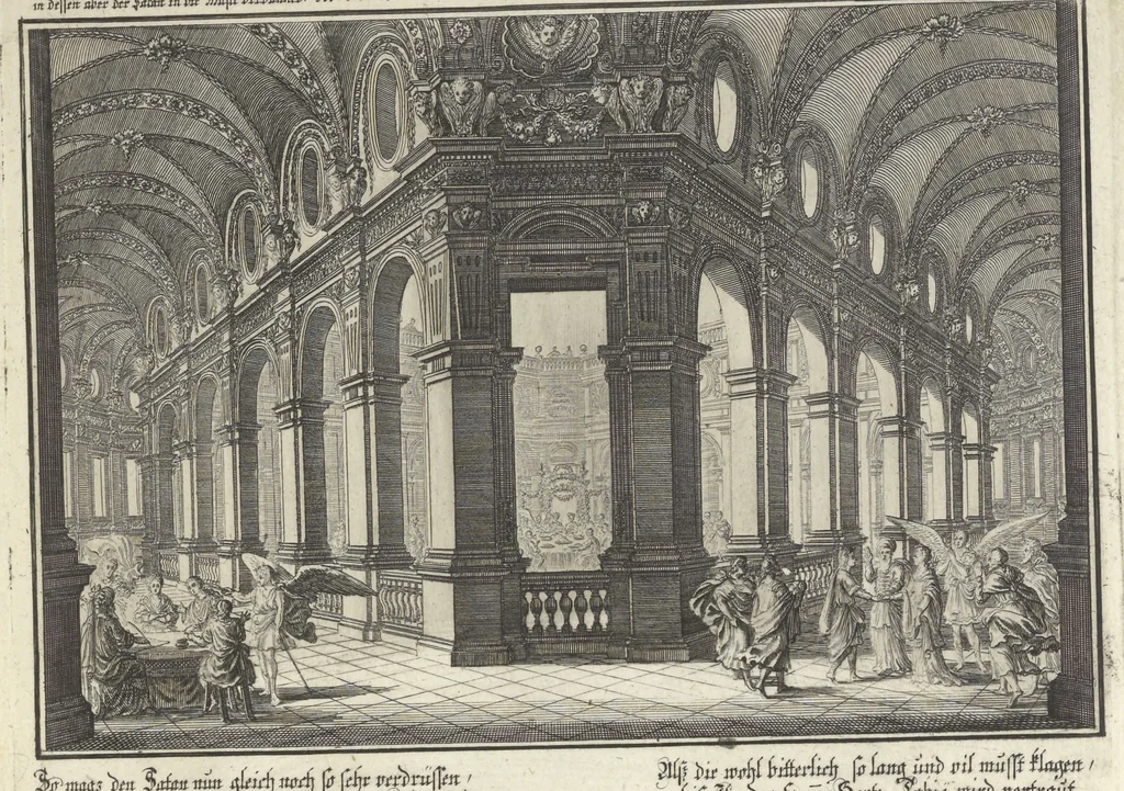 An illustration from Biblisches Engel- u. Kunst Werck : alles das jenige, was in Heiliger Göttlicher Schrifft Altes und Neuen Testaments von den heiligen Engeln Gottes ... zu finden ist ... : mit Fleiss zusammen getragen, in Kupffer gestochen und verlegt, 1705, leaf 26