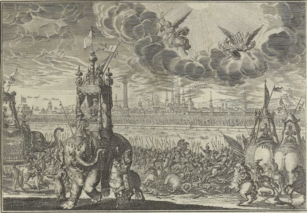 An illustration from Biblisches Engel- u. Kunst Werck : alles das jenige, was in Heiliger Göttlicher Schrifft Altes und Neuen Testaments von den heiligen Engeln Gottes ... zu finden ist ... : mit Fleiss zusammen getragen, in Kupffer gestochen und verlegt, 1705, leaf 30