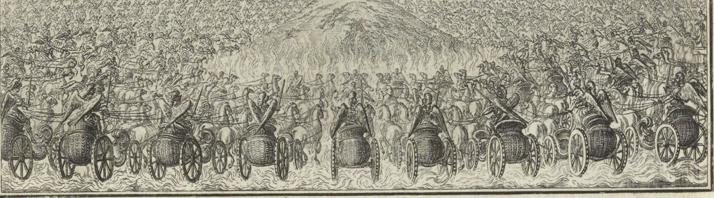 An illustration from Biblisches Engel- u. Kunst Werck : alles das jenige, was in Heiliger Göttlicher Schrifft Altes und Neuen Testaments von den heiligen Engeln Gottes ... zu finden ist ... : mit Fleiss zusammen getragen, in Kupffer gestochen und verlegt, 1705, leaf 34