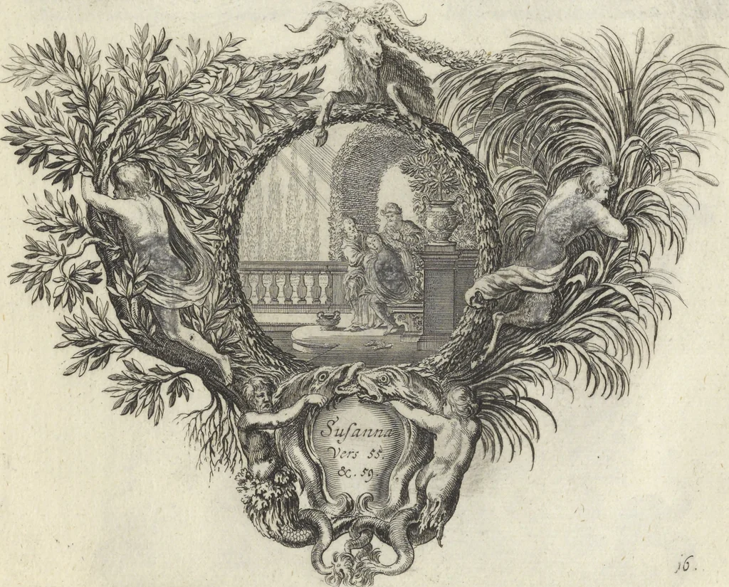 An illustration from Biblisches Engel- u. Kunst Werck : alles das jenige, was in Heiliger Göttlicher Schrifft Altes und Neuen Testaments von den heiligen Engeln Gottes ... zu finden ist ... : mit Fleiss zusammen getragen, in Kupffer gestochen und verlegt, 1705, leaf 36