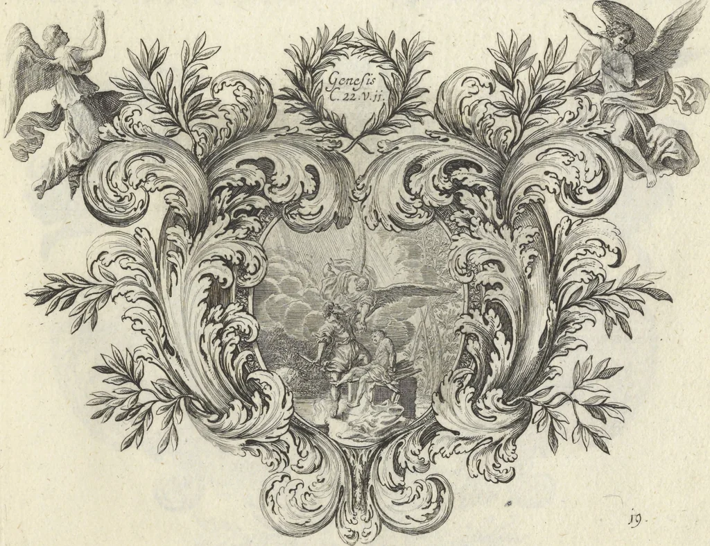 An illustration from Biblisches Engel- u. Kunst Werck : alles das jenige, was in Heiliger Göttlicher Schrifft Altes und Neuen Testaments von den heiligen Engeln Gottes ... zu finden ist ... : mit Fleiss zusammen getragen, in Kupffer gestochen und verlegt, 1705, leaf 42