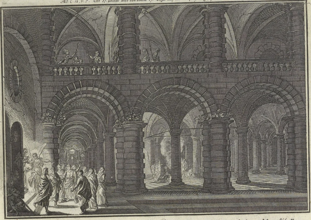 An illustration from Biblisches Engel- u. Kunst Werck : alles das jenige, was in Heiliger Göttlicher Schrifft Altes und Neuen Testaments von den heiligen Engeln Gottes ... zu finden ist ... : mit Fleiss zusammen getragen, in Kupffer gestochen und verlegt, 1705, leaf 48