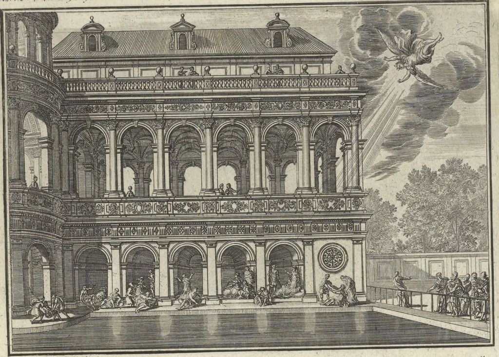 An illustration from Biblisches Engel- u. Kunst Werck : alles das jenige, was in Heiliger Göttlicher Schrifft Altes und Neuen Testaments von den heiligen Engeln Gottes ... zu finden ist ... : mit Fleiss zusammen getragen, in Kupffer gestochen und verlegt, 1705, leaf 50