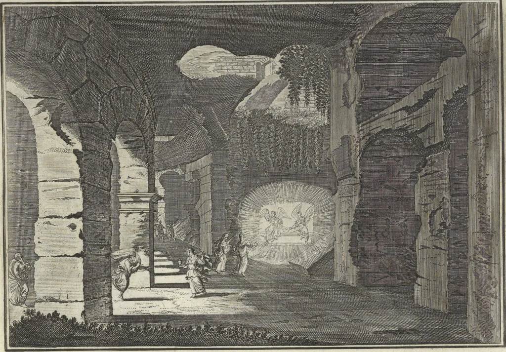 An illustration from Biblisches Engel- u. Kunst Werck : alles das jenige, was in Heiliger Göttlicher Schrifft Altes und Neuen Testaments von den heiligen Engeln Gottes ... zu finden ist ... : mit Fleiss zusammen getragen, in Kupffer gestochen und verlegt, 1705, leaf 54