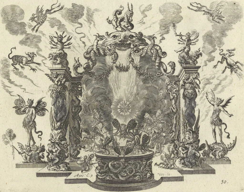 An illustration from Biblisches Engel- u. Kunst Werck : alles das jenige, was in Heiliger Göttlicher Schrifft Altes und Neuen Testaments von den heiligen Engeln Gottes ... zu finden ist ... : mit Fleiss zusammen getragen, in Kupffer gestochen und verlegt, 1705, leaf 64