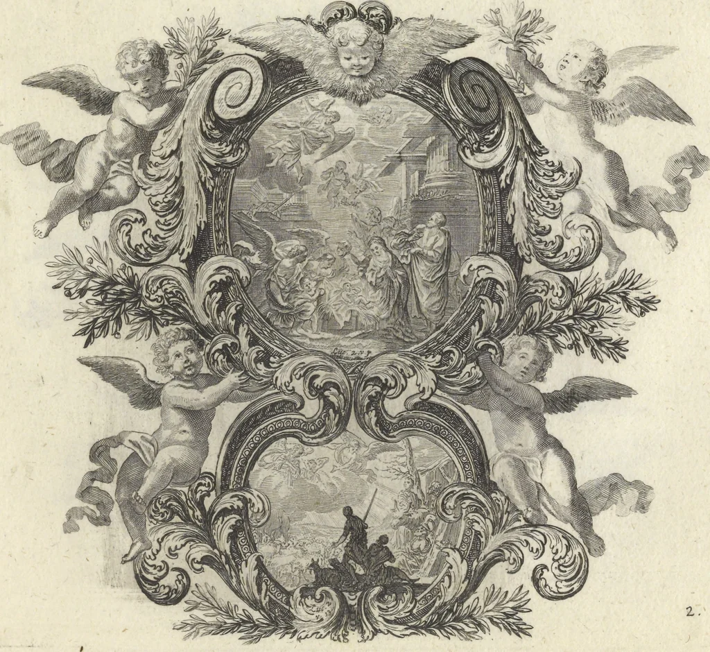 An illustration from Biblisches Engel- u. Kunst Werck : alles das jenige, was in Heiliger Göttlicher Schrifft Altes und Neuen Testaments von den heiligen Engeln Gottes ... zu finden ist ... : mit Fleiss zusammen getragen, in Kupffer gestochen und verlegt, 1705, leaf 8
