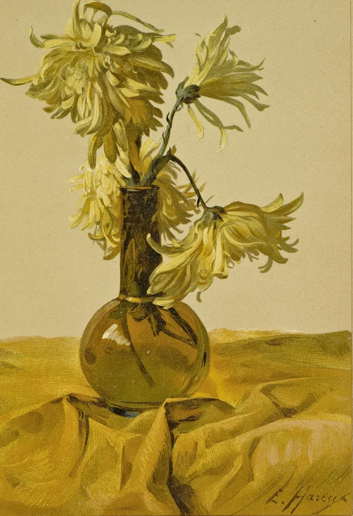An illustration from Le mélange des couleurs enseigné par l'exemple : leçons données sur les fac-similés des oeuvres et des palettes : orangé, bleu, jaune, violet, rouge, vert, blanc, 1900, leaf 26