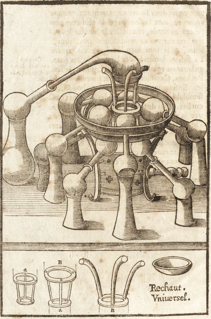 An illustration from Le vray et methodique cours de la physique resolutiue, vulgairement dite chymie : representé par figures generales & particulieres : pour connoistre la theotechnie ergocosmique, c'est à dire, l'art de Dieu, en l'ouurage de l'vniuers, 1653, leaf 149