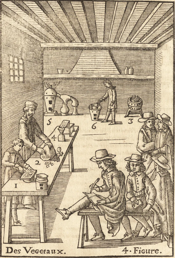 An illustration from Le vray et methodique cours de la physique resolutiue, vulgairement dite chymie : representé par figures generales & particulieres : pour connoistre la theotechnie ergocosmique, c'est à dire, l'art de Dieu, en l'ouurage de l'vniuers, 1653, leaf 397