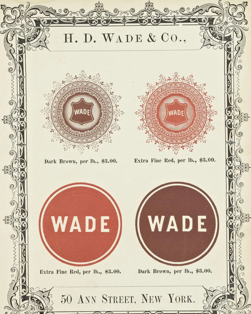 An illustration from Specimens of black and colored printing inks manufactured by H.D. Wade & Co., no. 50 Ann Street, New York, 1870, leaf 106