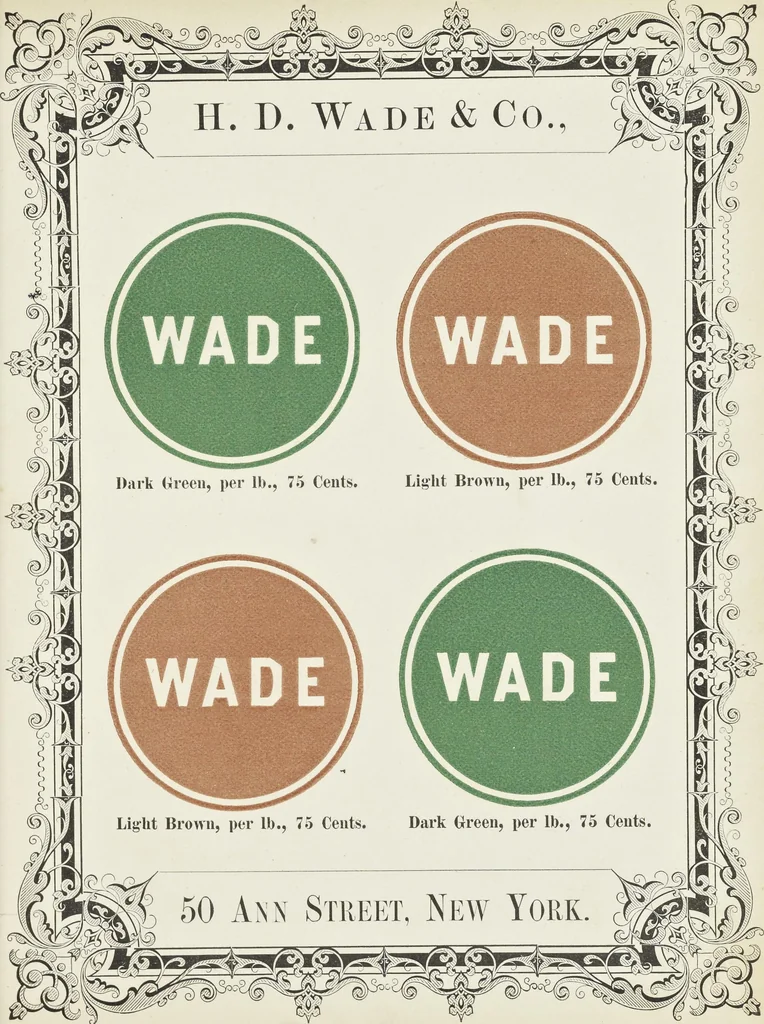 An illustration from Specimens of black and colored printing inks manufactured by H.D. Wade & Co., no. 50 Ann Street, New York, 1870, leaf 48