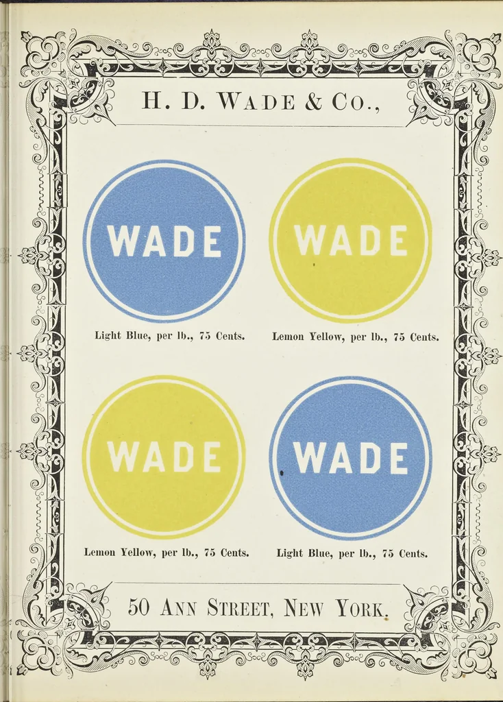 An illustration from Specimens of black and colored printing inks manufactured by H.D. Wade & Co., no. 50 Ann Street, New York, 1870, leaf 52