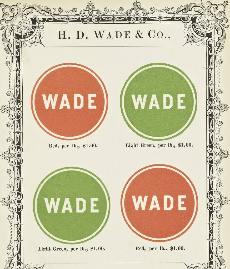 An illustration from Specimens of black and colored printing inks manufactured by H.D. Wade & Co., no. 50 Ann Street, New York, 1870, leaf 54