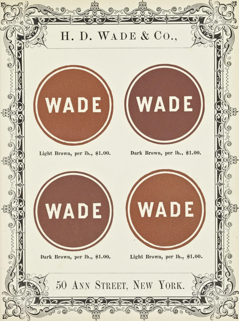 An illustration from Specimens of black and colored printing inks manufactured by H.D. Wade & Co., no. 50 Ann Street, New York, 1870, leaf 58