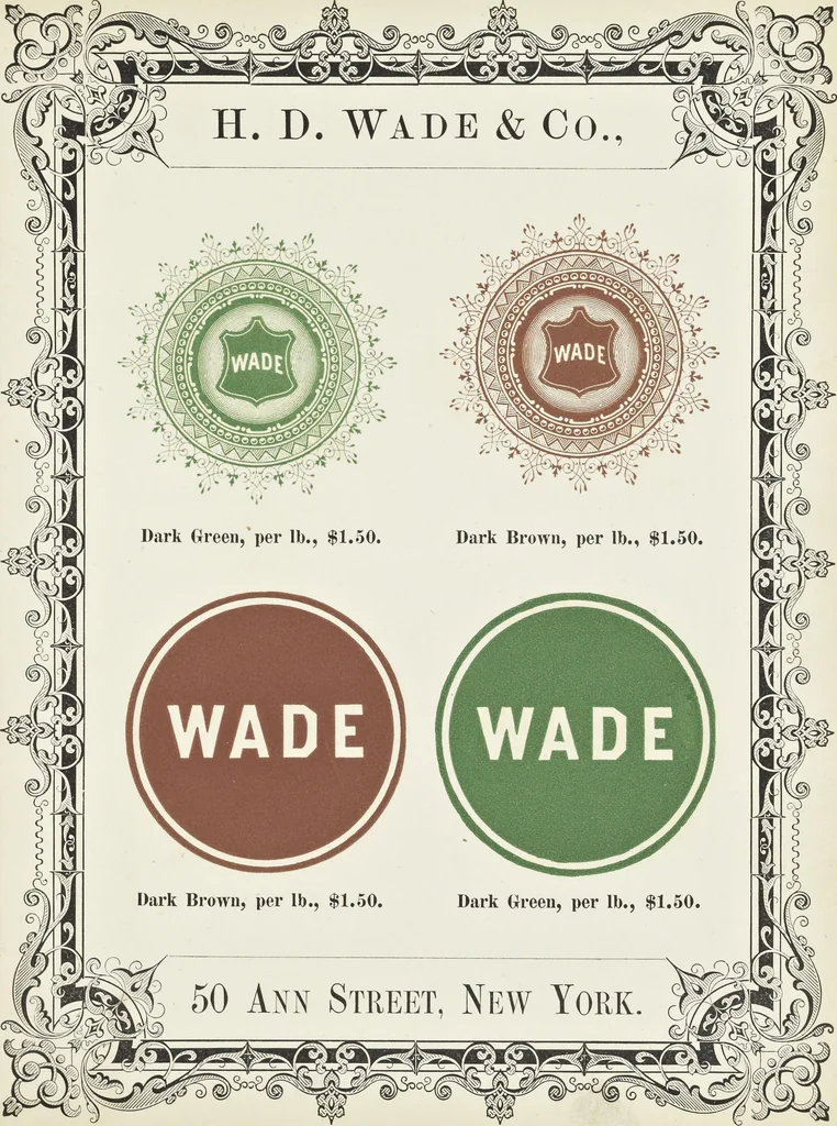 An illustration from Specimens of black and colored printing inks manufactured by H.D. Wade & Co., no. 50 Ann Street, New York, 1870, leaf 72