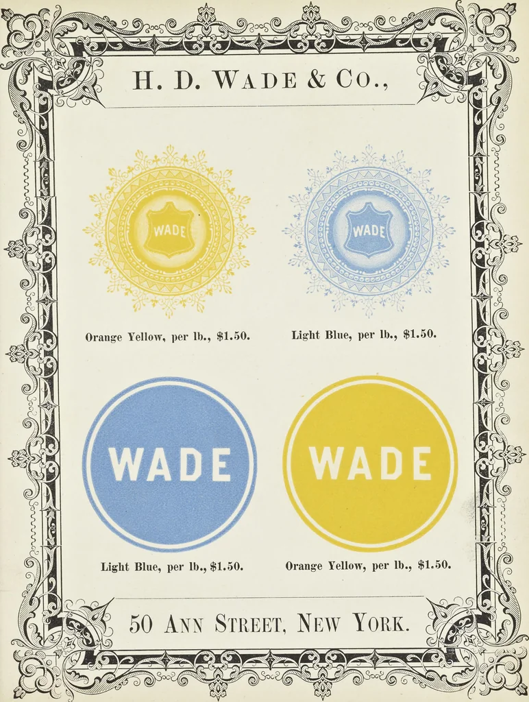 An illustration from Specimens of black and colored printing inks manufactured by H.D. Wade & Co., no. 50 Ann Street, New York, 1870, leaf 74