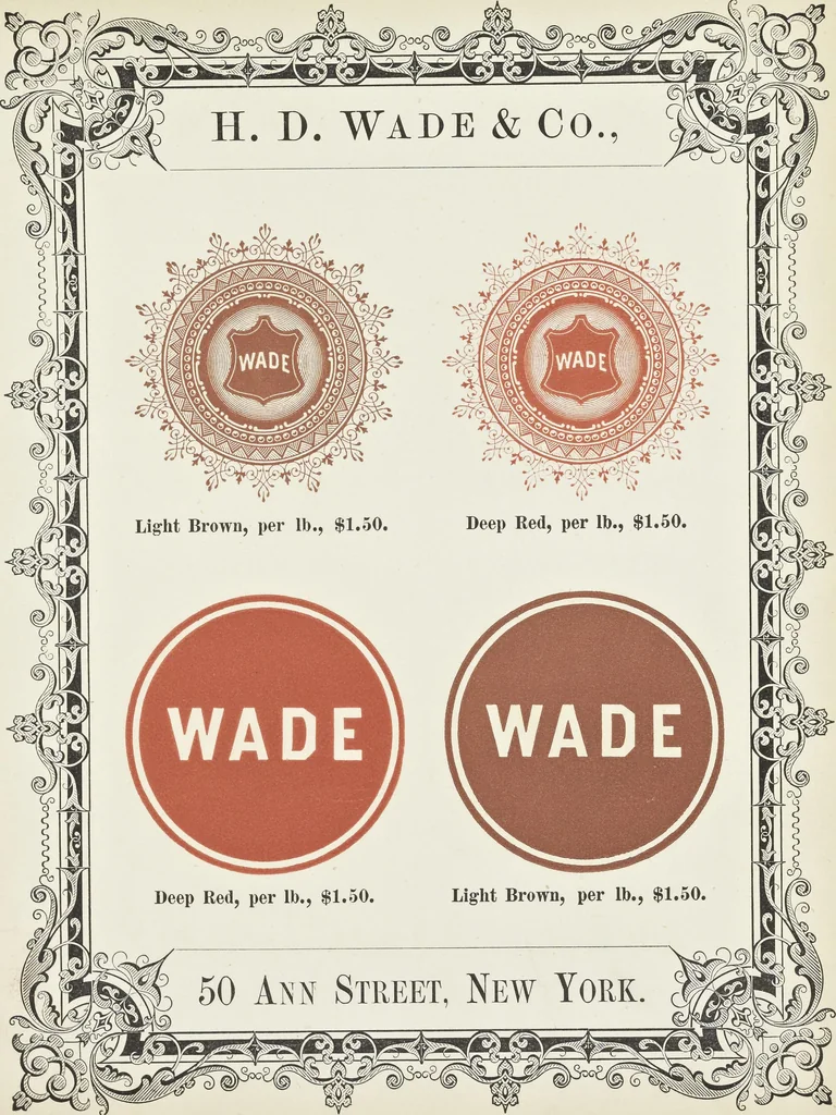 An illustration from Specimens of black and colored printing inks manufactured by H.D. Wade & Co., no. 50 Ann Street, New York, 1870, leaf 76