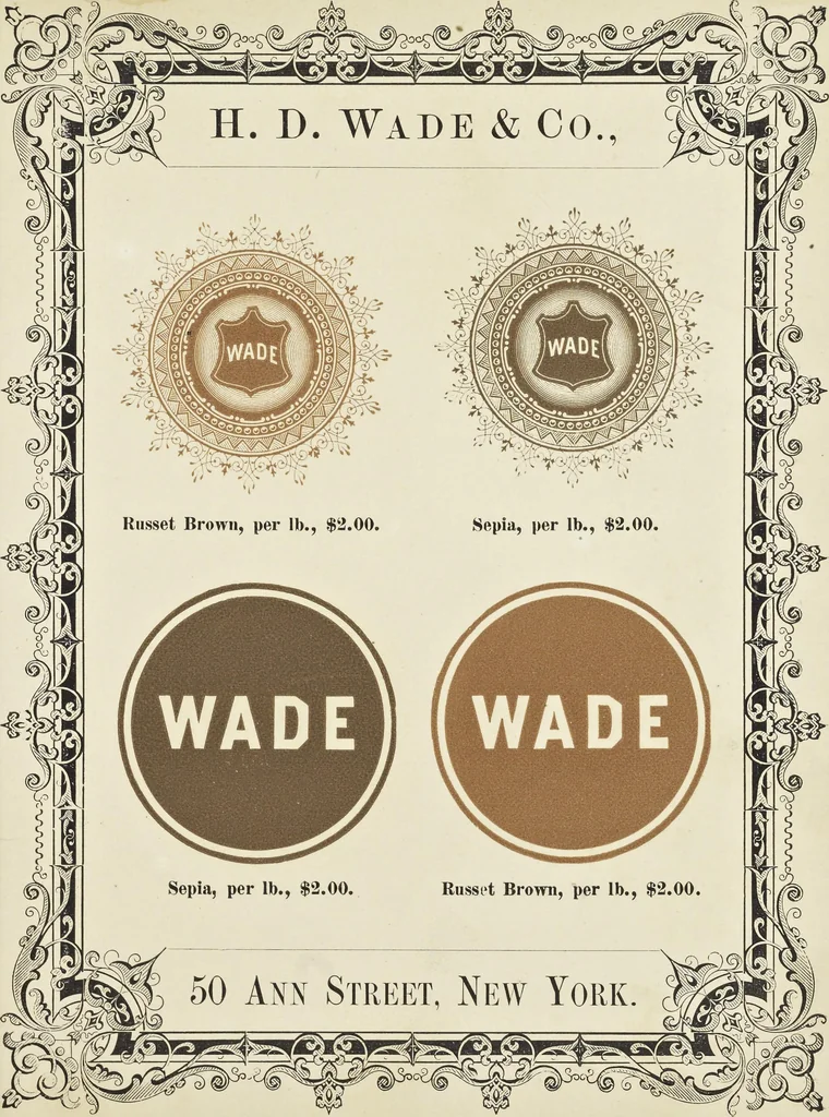 An illustration from Specimens of black and colored printing inks manufactured by H.D. Wade & Co., no. 50 Ann Street, New York, 1870, leaf 96