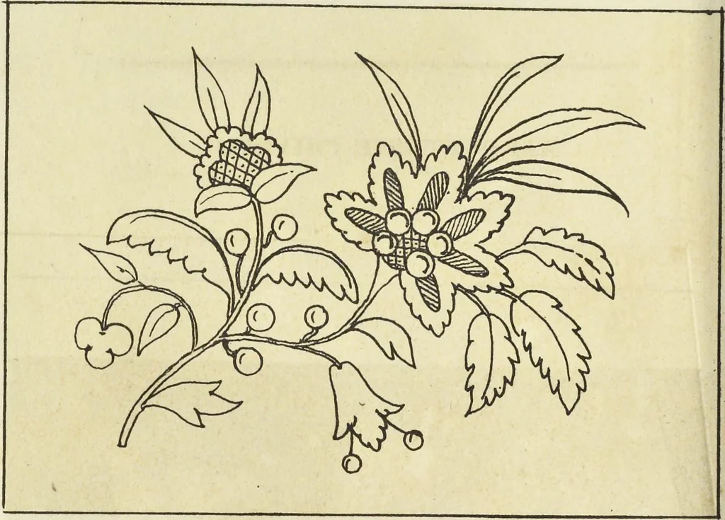 An illustration from Traité des peintures, applications et procédés employés sur bois, sur étoffes, sur papier : orné de 30 planches pour en faciliter le travail, 1834, leaf 43