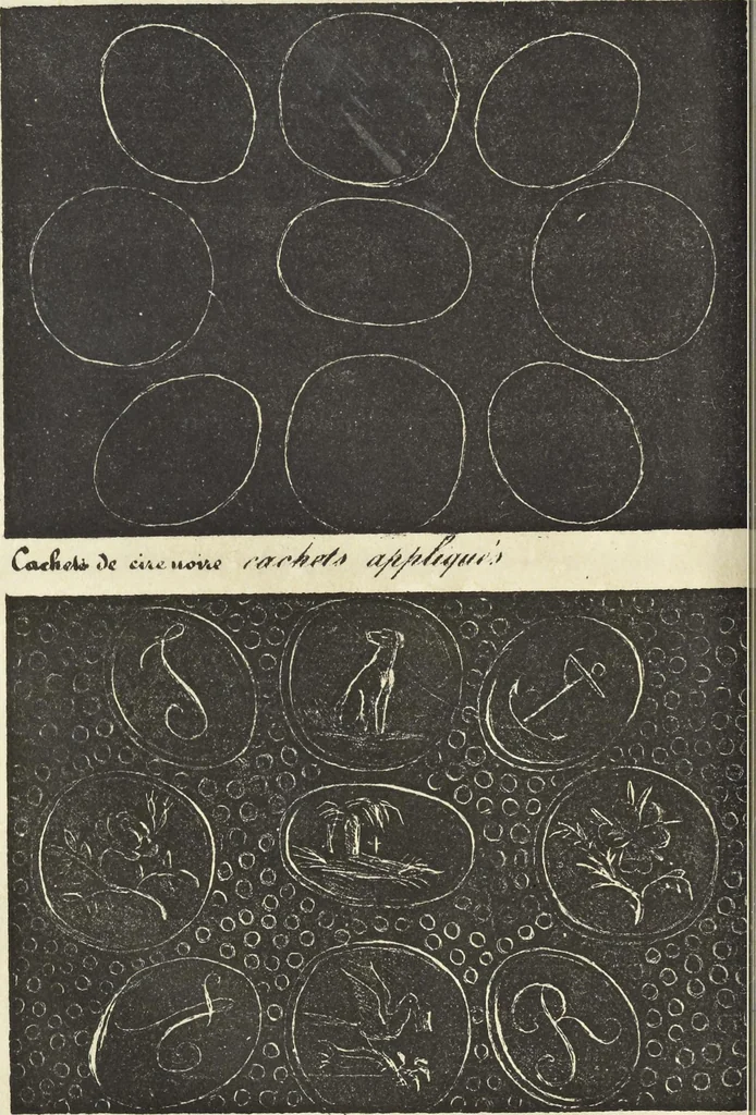 An illustration from Traité des peintures, applications et procédés employés sur bois, sur étoffes, sur papier : orné de 30 planches pour en faciliter le travail, 1834, leaf 93
